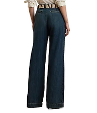 Lauren Ralph Lauren High Rise Pleated Wide Leg Denim Pocketed Jeans