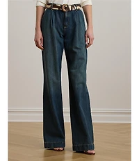 Lauren Ralph Lauren High Rise Pleated Wide Leg Denim Pocketed Jeans
