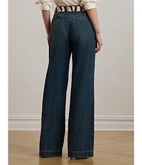 Lauren Ralph Lauren High Rise Pleated Wide Leg Denim Pocketed Jeans