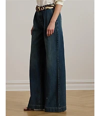 Lauren Ralph Lauren High Rise Pleated Wide Leg Denim Pocketed Jeans
