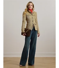 Lauren Ralph Lauren High Rise Pleated Wide Leg Denim Pocketed Jeans