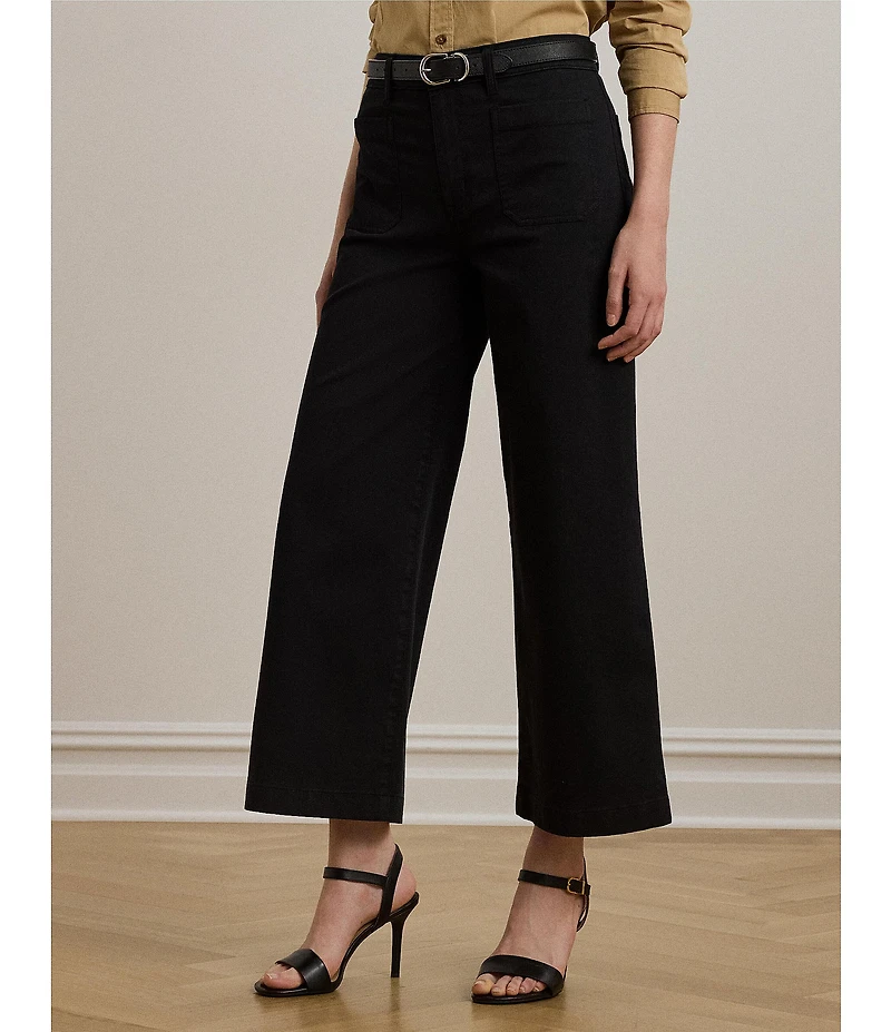 Lauren Ralph Lauren High Rise Stretch Cotton Chino Wide Leg Cropped Pants