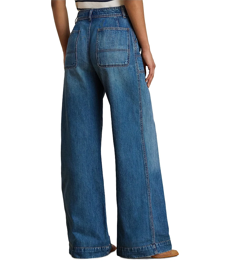 Lauren Ralph Lauren High Rise Wide Leg Patch Pocket Denim Jeans