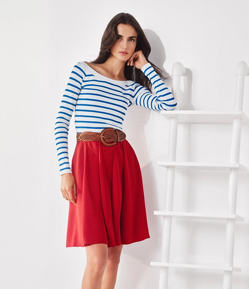 Lauren Ralph Lauren Horizontal Striped Ribbed Ballet Neck Long Raglan Sleeve Sweater