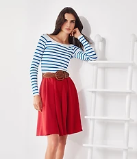 Lauren Ralph Lauren Horizontal Striped Ribbed Ballet Neck Long Raglan Sleeve Sweater