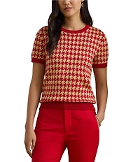 Lauren Ralph Lauren Houndstooth Jacquard Crew Neck Short Sleeve Sweater Top