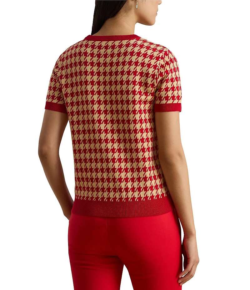 Lauren Ralph Lauren Houndstooth Jacquard Crew Neck Short Sleeve Sweater Top