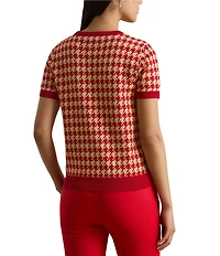 Lauren Ralph Lauren Houndstooth Jacquard Crew Neck Short Sleeve Sweater Top