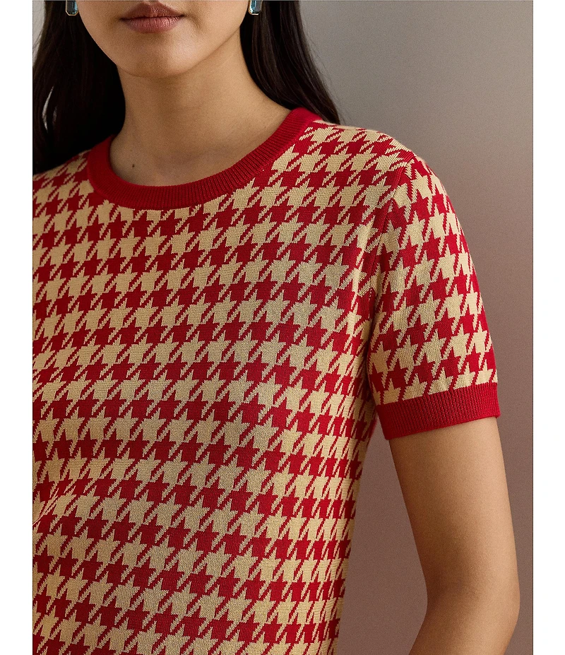 Lauren Ralph Lauren Houndstooth Jacquard Crew Neck Short Sleeve Sweater Top