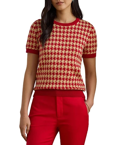 Lauren Ralph Lauren Houndstooth Jacquard Crew Neck Short Sleeve Sweater Top