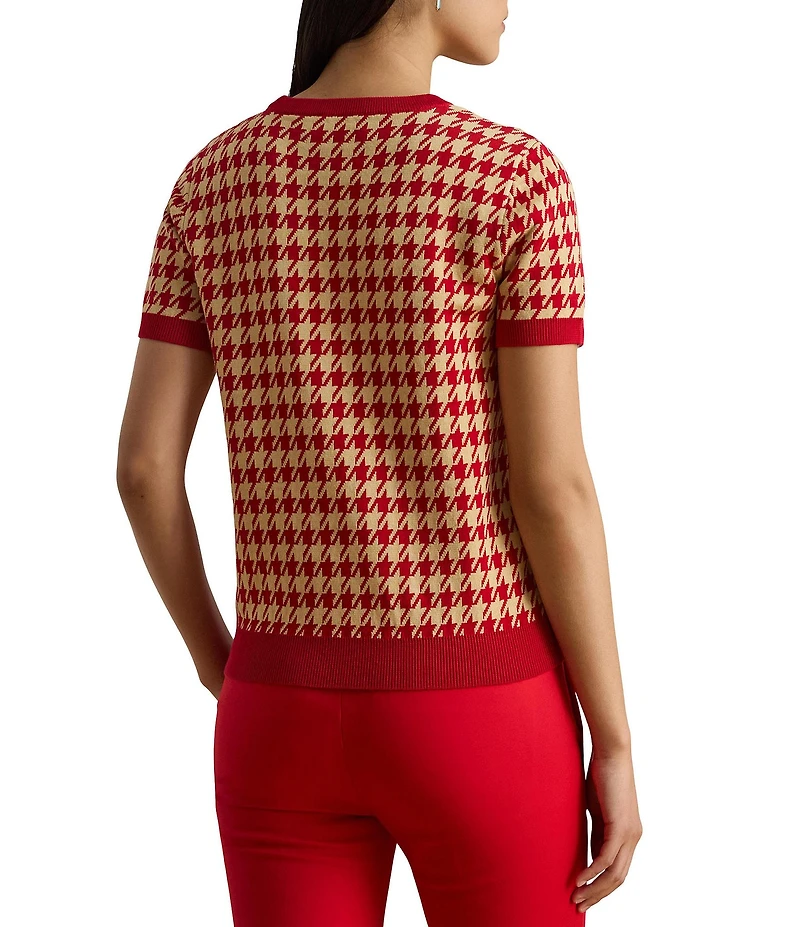 Lauren Ralph Lauren Houndstooth Jacquard Crew Neck Short Sleeve Sweater Top