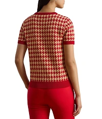 Lauren Ralph Lauren Houndstooth Jacquard Crew Neck Short Sleeve Sweater Top