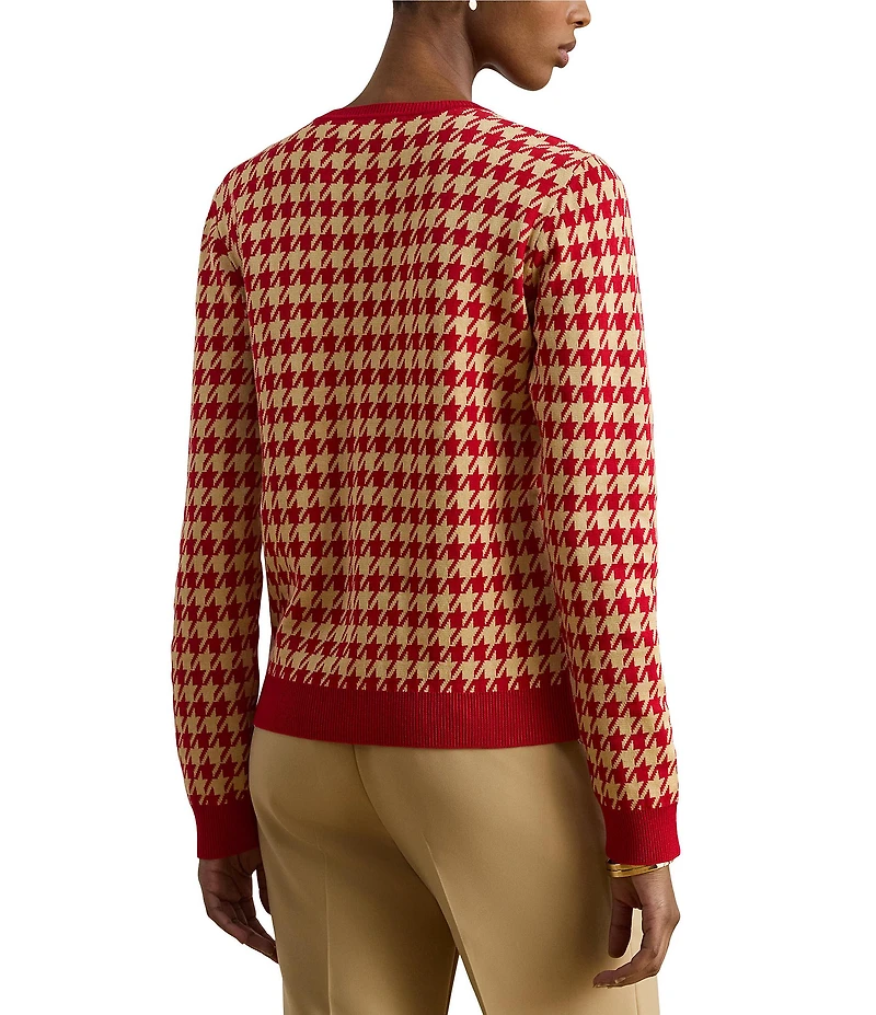 Lauren Ralph Lauren Houndstooth Jacquard Round Neck Long Sleeve Cardigan