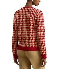 Lauren Ralph Lauren Houndstooth Jacquard Round Neck Long Sleeve Cardigan