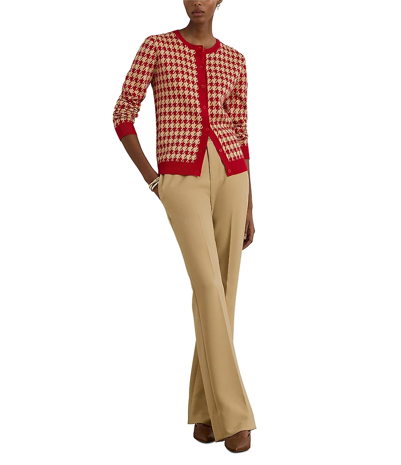 Lauren Ralph Lauren Houndstooth Jacquard Round Neck Long Sleeve Cardigan