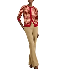 Lauren Ralph Lauren Houndstooth Jacquard Round Neck Long Sleeve Cardigan