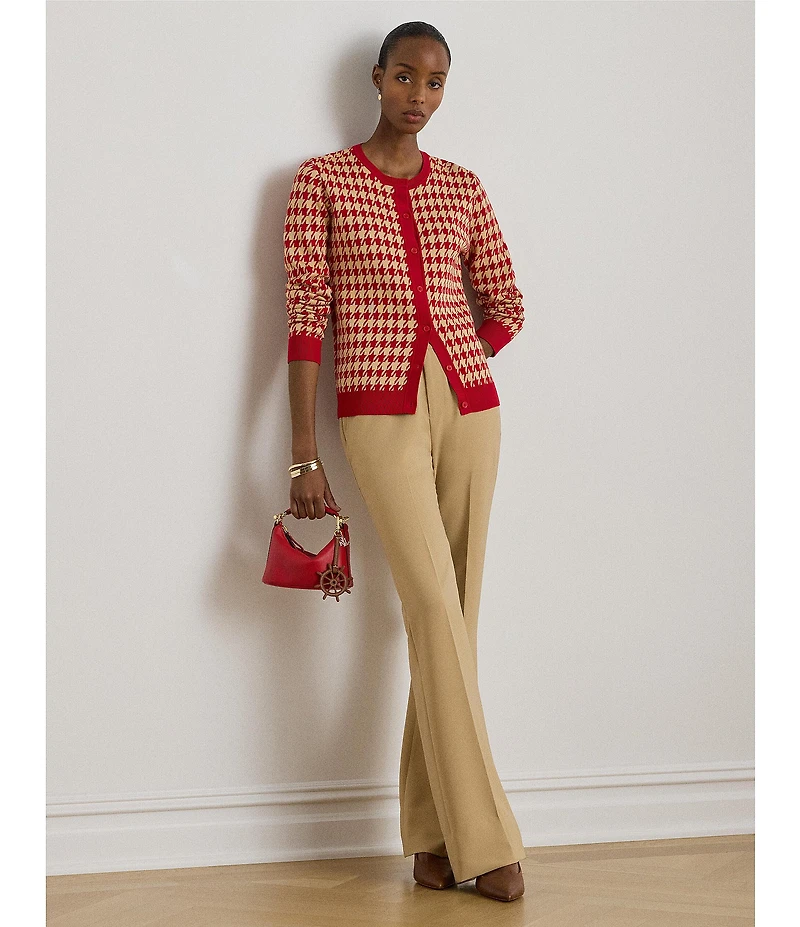 Lauren Ralph Lauren Houndstooth Jacquard Round Neck Long Sleeve Cardigan