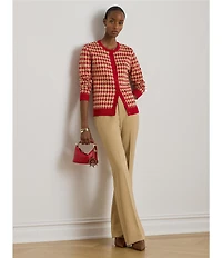 Lauren Ralph Lauren Houndstooth Jacquard Round Neck Long Sleeve Cardigan