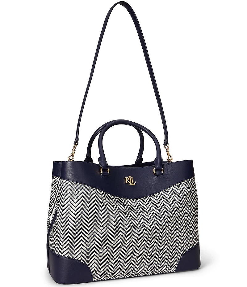 Lauren Ralph Lauren Marcy Large Houndstooth Woven Satchel Bag