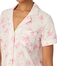 Lauren Ralph Lauren Ivory Floral Print Short Sleeve Notch Collar Jersey Knit Pajama Set