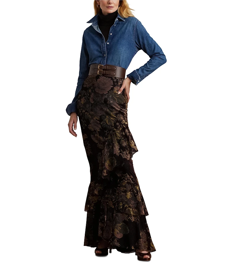 Lauren Ralph Lauren Classic Fit Denim Point Collar Long Sleeve Button Front Shirt