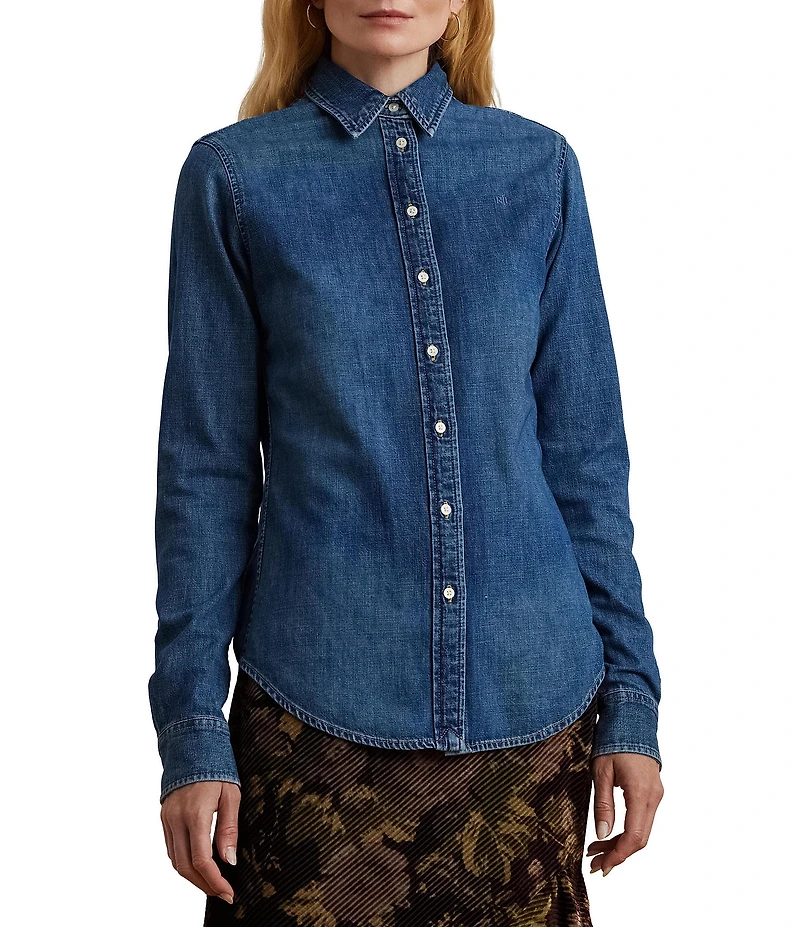 Lauren Ralph Lauren Classic Fit Denim Point Collar Long Sleeve Button Front Shirt
