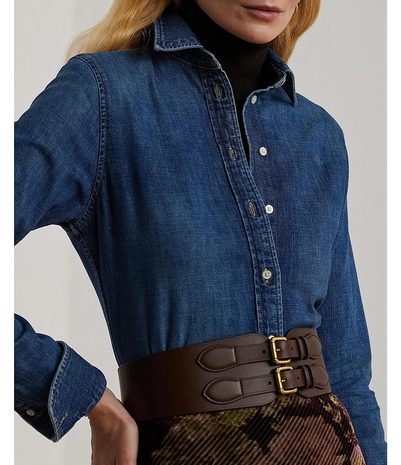 Lauren Ralph Lauren Classic Fit Denim Point Collar Long Sleeve Button Front Shirt