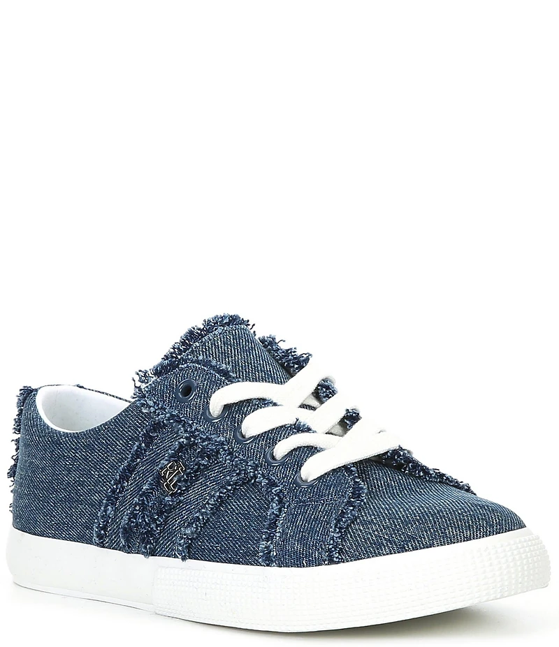 Lauren Ralph Lauren Janson Frayed Logo Detail Washed Denim Sneakers