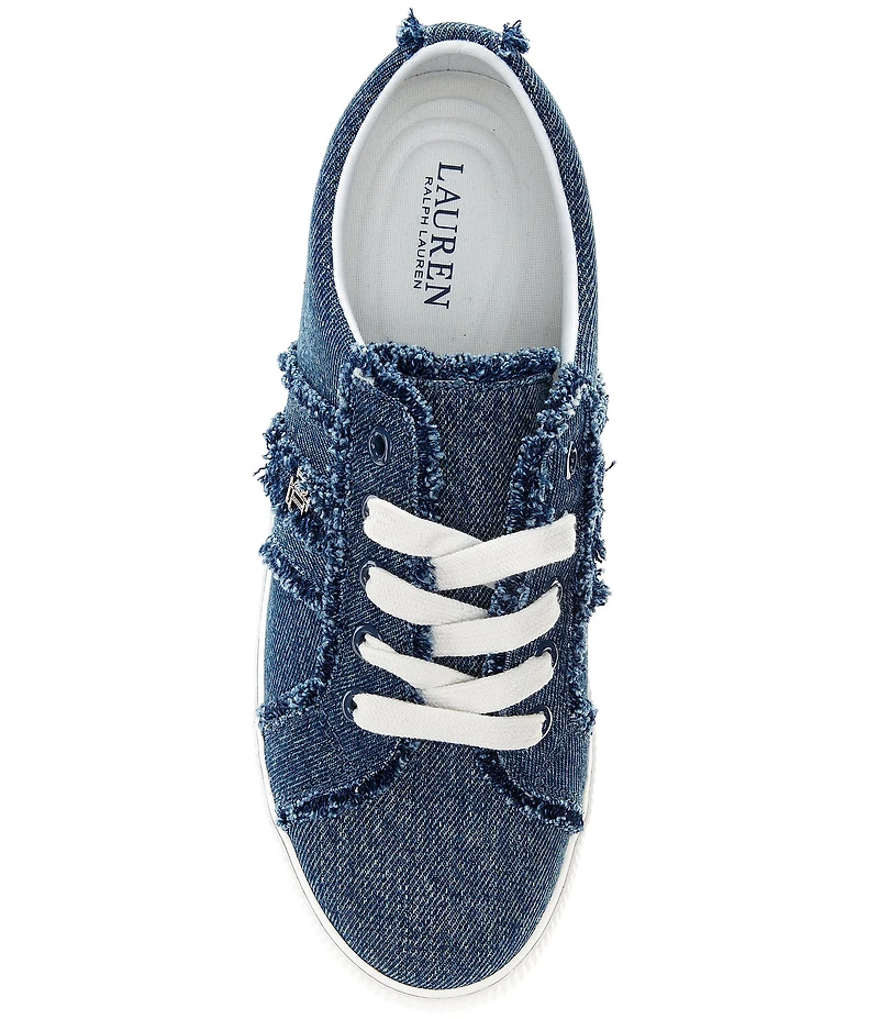 Lauren Ralph Lauren Janson Frayed Logo Detail Washed Denim Sneakers