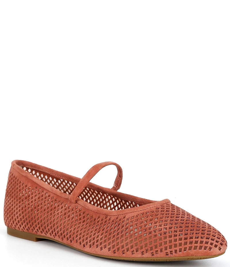 Lauren Ralph Lauren Jayna Perforated Suede Leather Mary Jane Flats