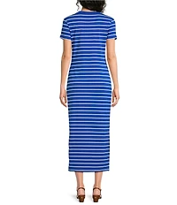 Lauren Ralph Lauren Jersey Crew Neck Short Sleeve Stripe Maxi Sheath Dress