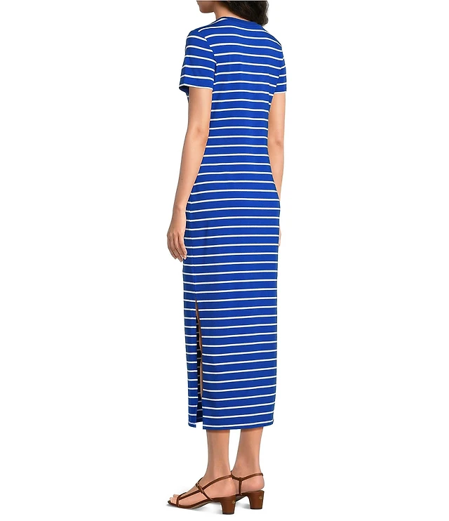 Lauren Ralph Lauren Jersey Crew Neck Short Sleeve Stripe Maxi Sheath Dress  | Liberty Center
