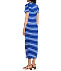 Lauren Ralph Lauren Jersey Crew Neck Short Sleeve Stripe Maxi Sheath Dress