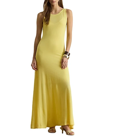 Lauren Ralph Lauren Jersey Knit Boat Neck Sleeveless Maxi Sheath Dress
