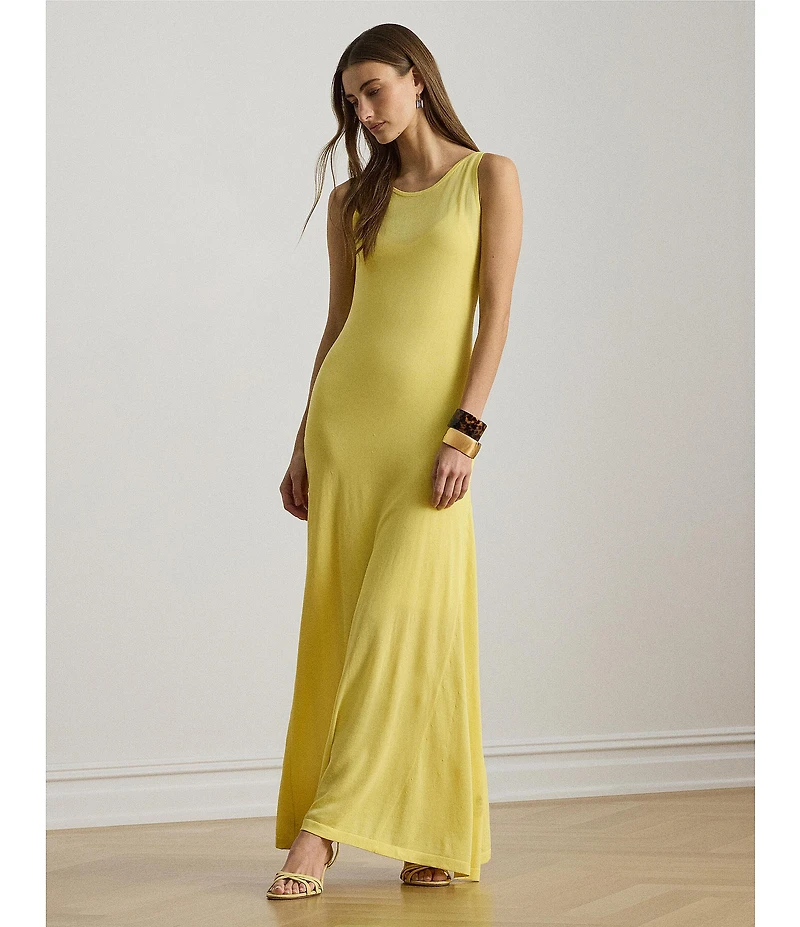 Lauren Ralph Lauren Jersey Knit Boat Neck Sleeveless Maxi Sheath Dress