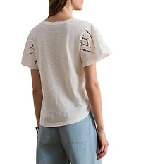 Lauren Ralph Lauren Jersey Knit Crew Neck Short Flutter Embroidered Sleeve Top