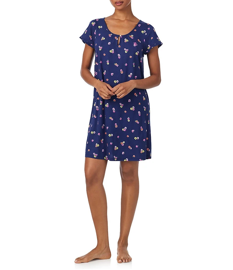 Lauren Ralph Lauren Jersey Knit Ditsy Floral Flutter Sleeve Scoop Neck Short Nightgown