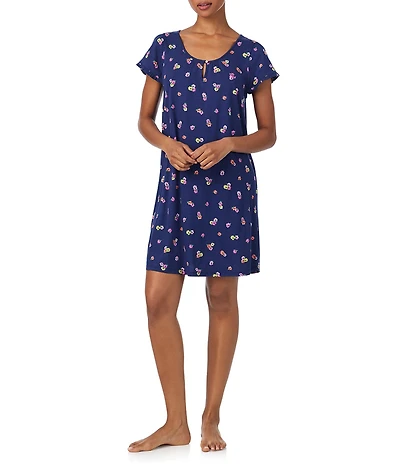 Lauren Ralph Lauren Jersey Knit Ditsy Floral Flutter Sleeve Scoop Neck Short Nightgown
