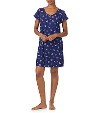 Lauren Ralph Lauren Jersey Knit Ditsy Floral Flutter Sleeve Scoop Neck Short Nightgown