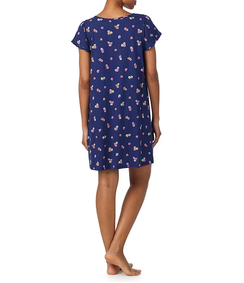 Lauren Ralph Lauren Jersey Knit Ditsy Floral Flutter Sleeve Scoop Neck Short Nightgown