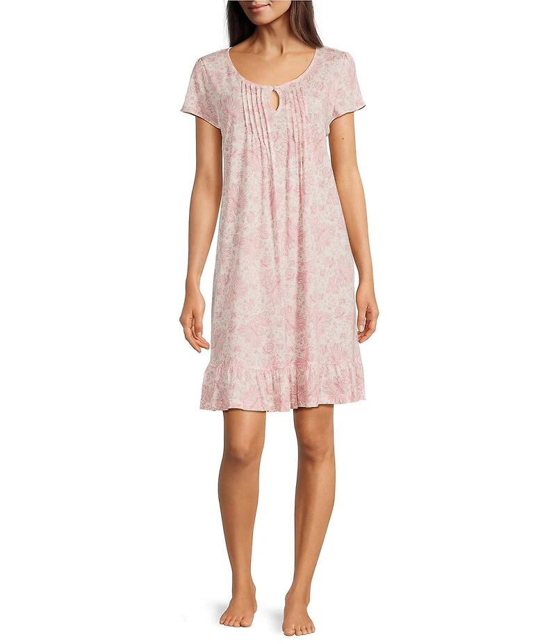 Lauren Ralph Lauren Jersey Knit Floral Flutter Sleeve Scoop Neck Short Nightgown