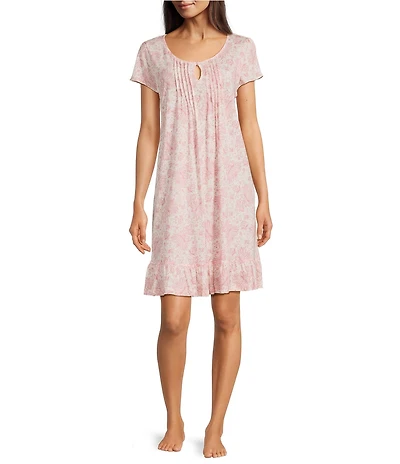 Lauren Ralph Lauren Jersey Knit Floral Flutter Sleeve Scoop Neck Short Nightgown