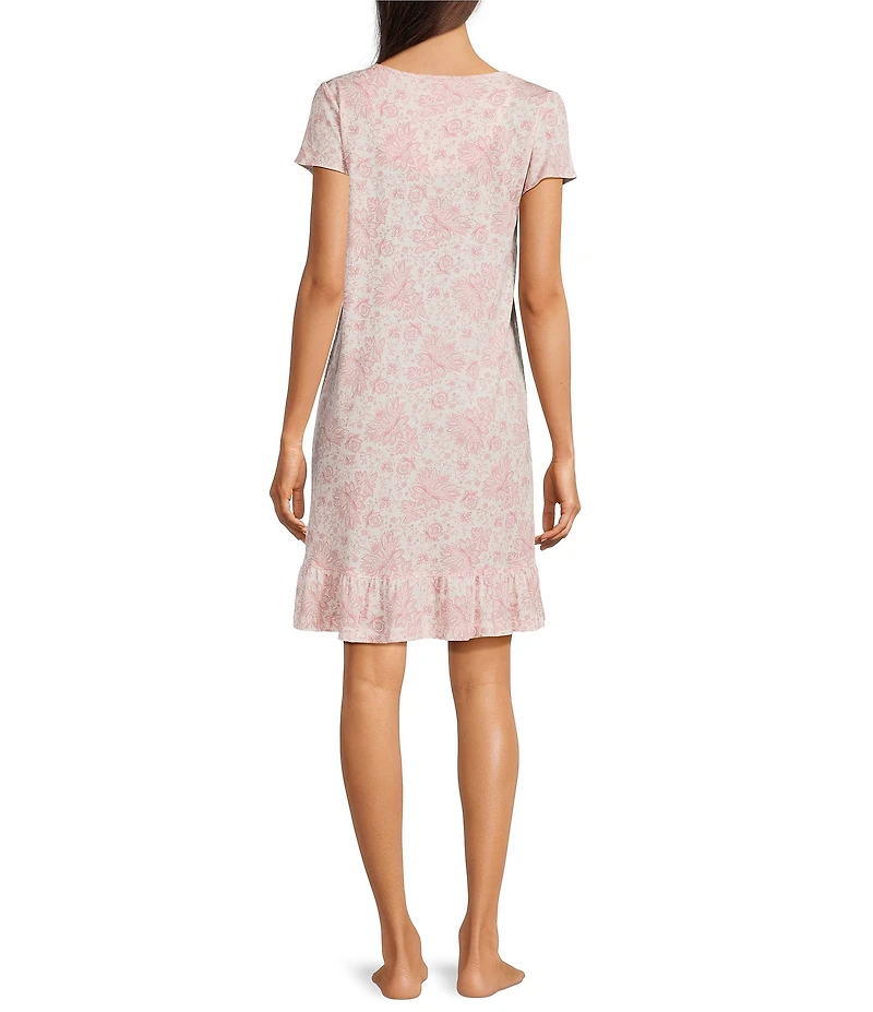 Lauren Ralph Lauren Jersey Knit Floral Flutter Sleeve Scoop Neck Short Nightgown