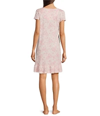 Lauren Ralph Lauren Jersey Knit Floral Flutter Sleeve Scoop Neck Short Nightgown