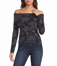 Lauren Ralph Lauren Jersey Knit Floral Print Off-The-Shoulder Neck Long Sleeve Top