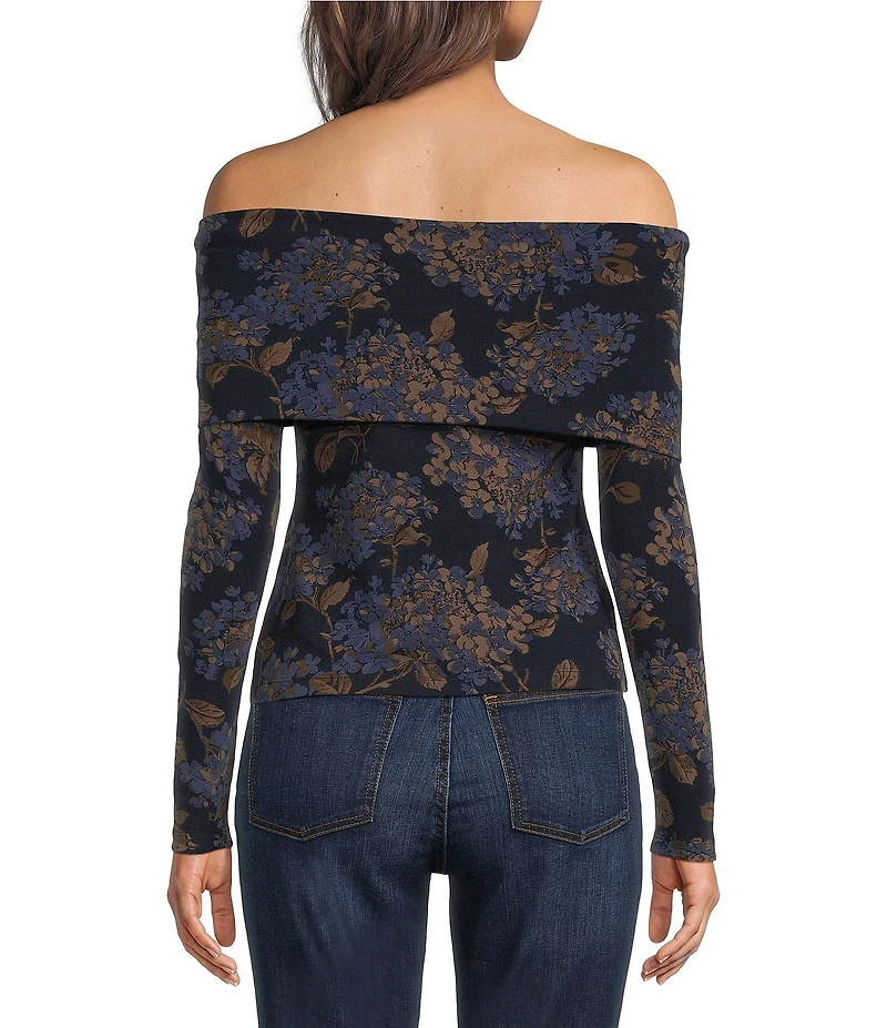 Lauren Ralph Lauren Jersey Knit Floral Print Off-The-Shoulder Neck Long Sleeve Top