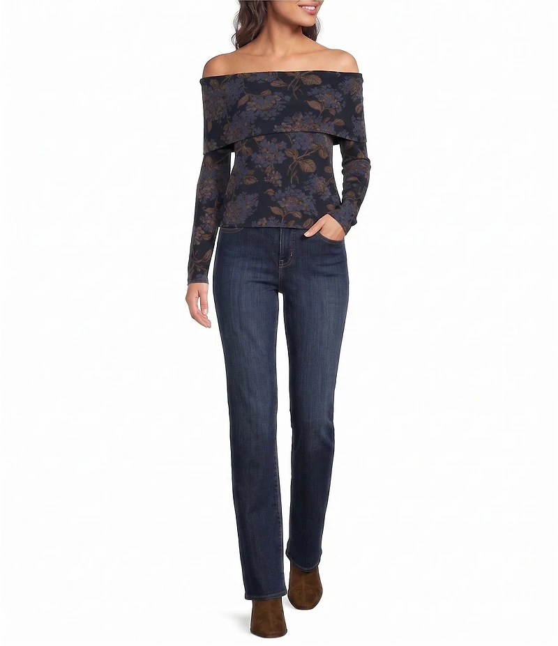 Lauren Ralph Lauren Jersey Knit Floral Print Off-The-Shoulder Neck Long Sleeve Top