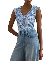 Lauren Ralph Lauren Jersey Knit Paisley Print V-Neck Sleeveless Top