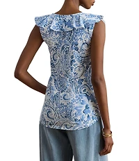 Lauren Ralph Lauren Jersey Knit Paisley Print V-Neck Sleeveless Top