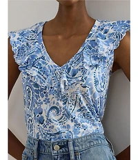 Lauren Ralph Lauren Jersey Knit Paisley Print V-Neck Sleeveless Top